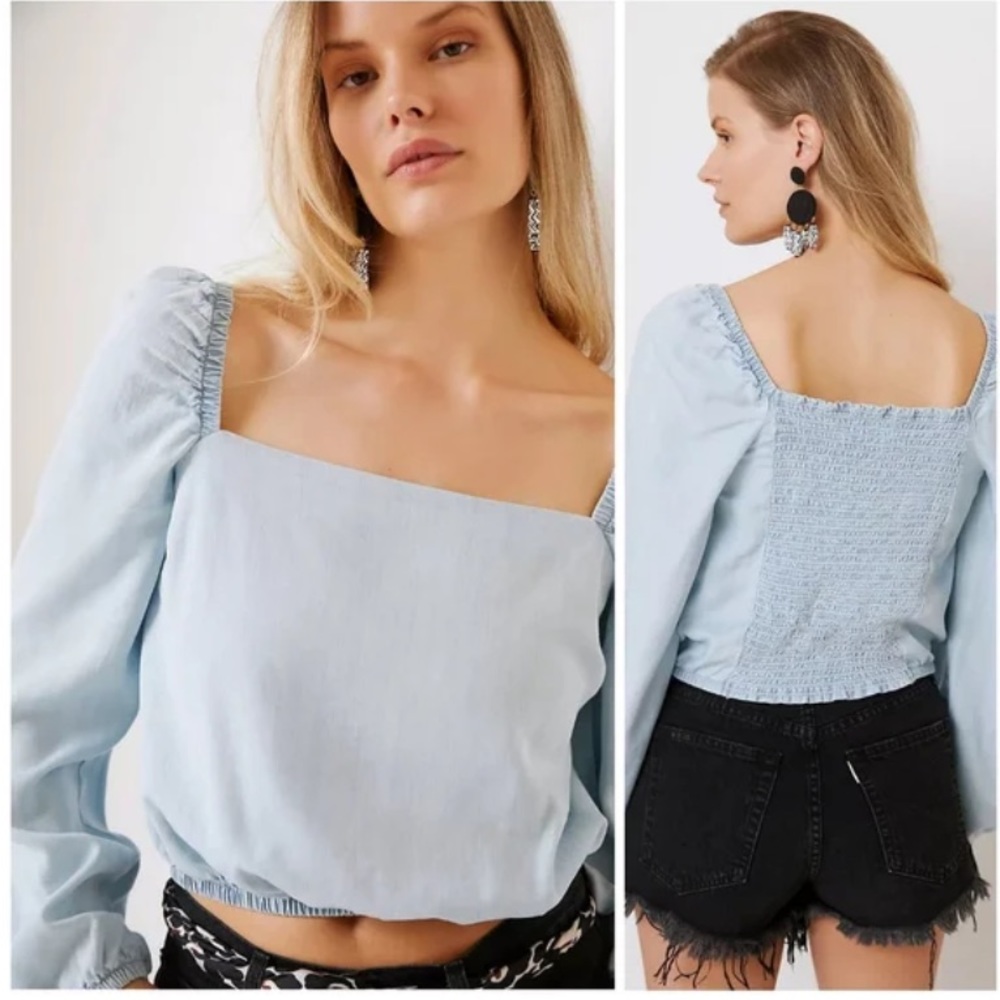 Anthropologie smocked chambray top